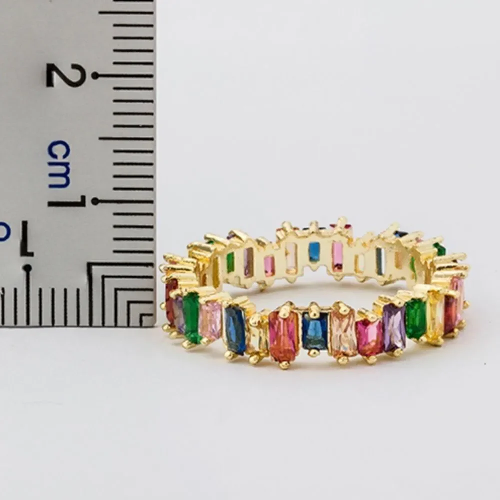 Rainbow Crystal Crooked Baguette Eternity Band Ring NWT